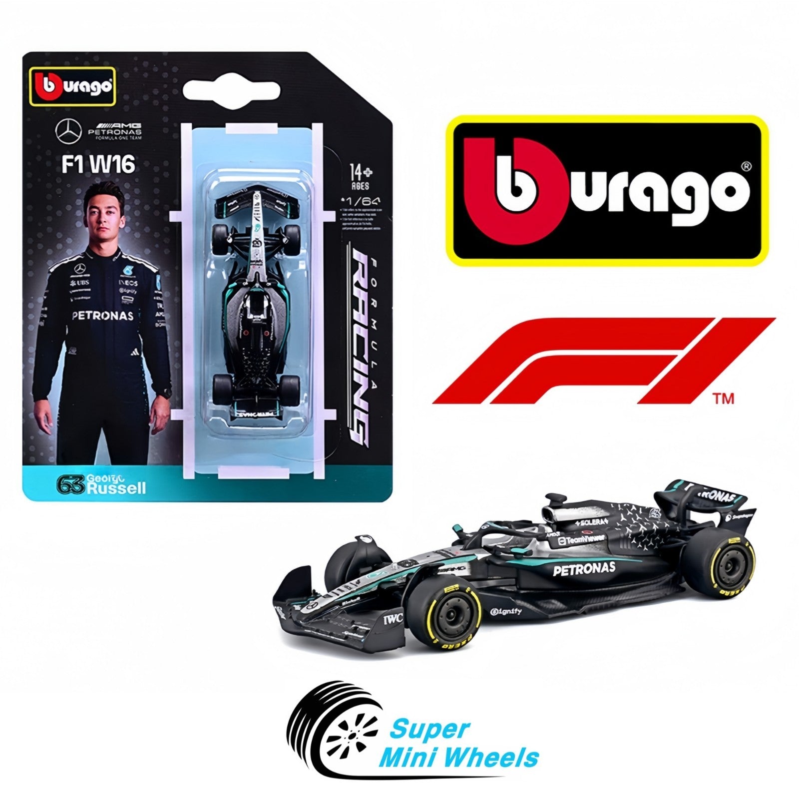 Bburago 1:64 F1 2025 Mercedes AMG F1 W16 #63 George Russell – Super ...