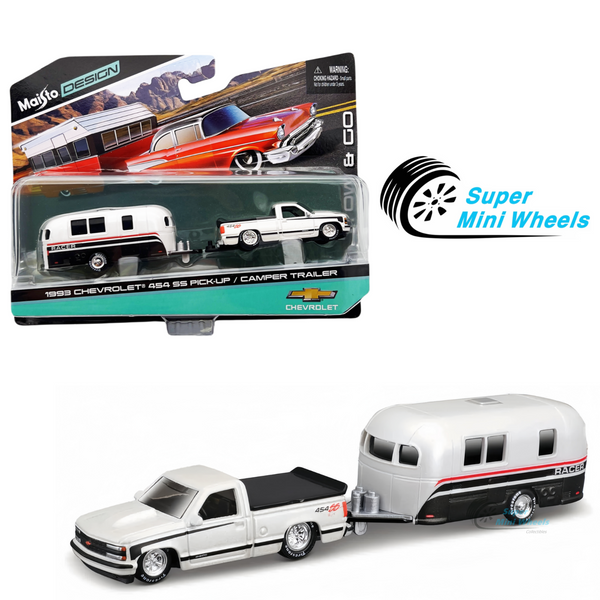 Maisto 1:64 1993 Chevrolet 454 SS Pickup White / Camper Trailer – Tow & Go