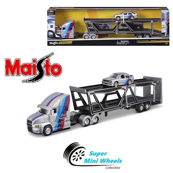 Maisto 1:64 Mack Anthem Open Car Carrier w/ 1988 BMW 3 Series M3 Silver