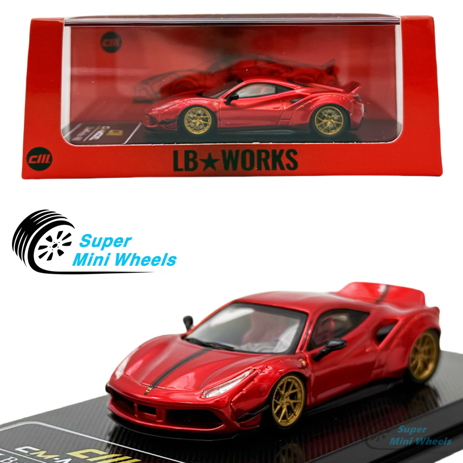 CM Model 1:64 LB Works LBWK 488 Metallic Red – Super Mini Wheels