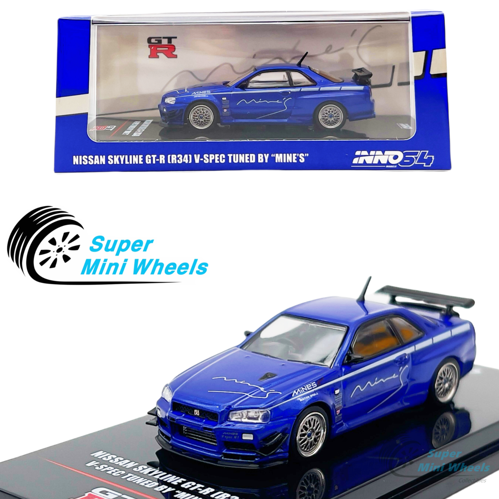 INNO64 1:64 Nissan GT-R R34 V-Spec Tuned By “MINE’S” Blue – Super Mini ...