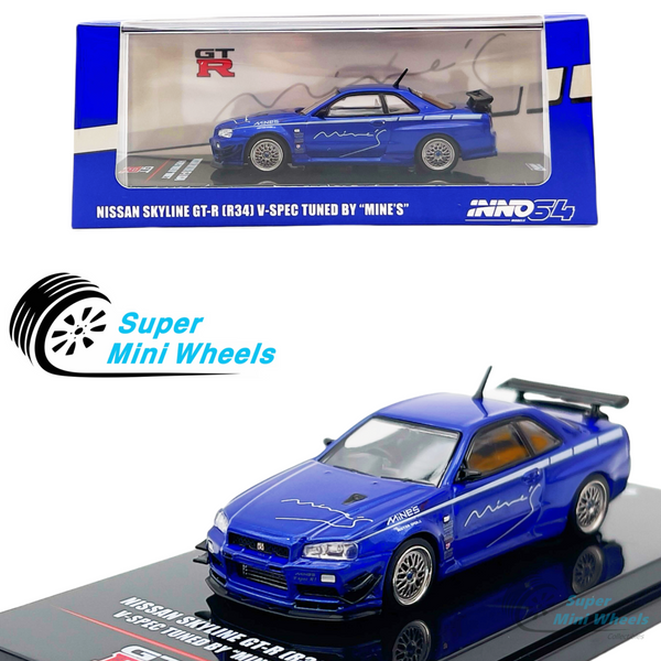 INNO64 1:64 Nissan GT-R R34 V-Spec Tuned By “MINE’S” Blue