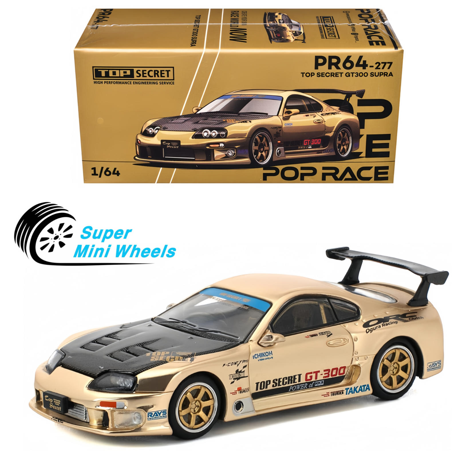 Top Secret Rims Pop Race 1:64 Toyota Supra Top Secret GT300 Gold Metallic with Carbon ...
