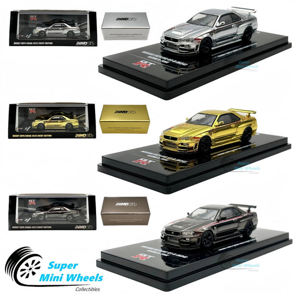 INNO64 1:64 Nissan Skyline GT-R R34 Hobby Expo CHINA 2023 Chrome 3 Cars Set