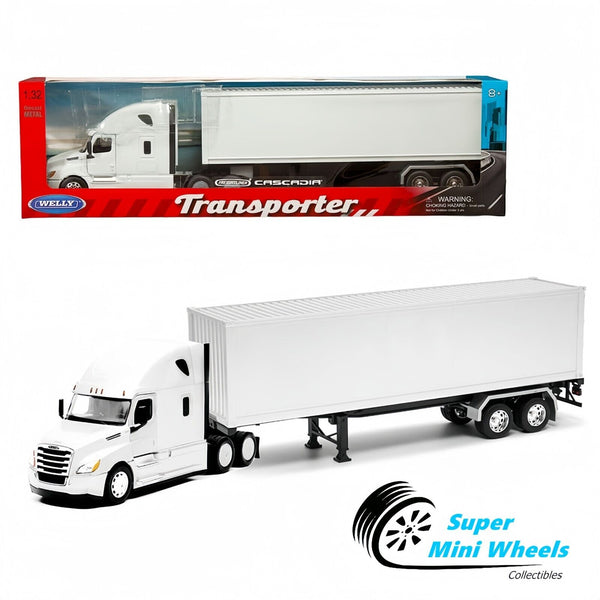 Welly 1:32 Freightliner Cascadia Container White w/ Grey Container – Transporter