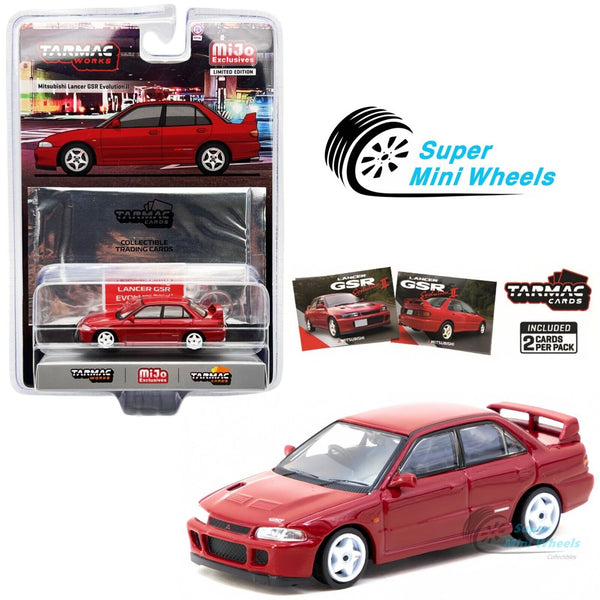 Tarmac Works 1:64 Mitsubishi Lancer GSR Evolution II Red with Tarmac Cards