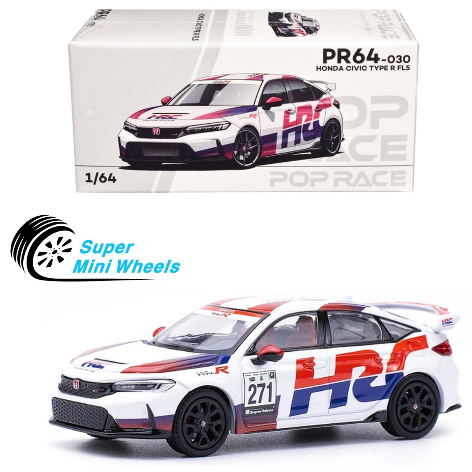 Pop Race 1:64 Honda Civic Type R FL5 HRC White #30 – Super Mini Wheels