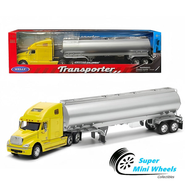 Welly 1:32 Freightliner Columbia – Yellow with Silver Tanker – Transporter