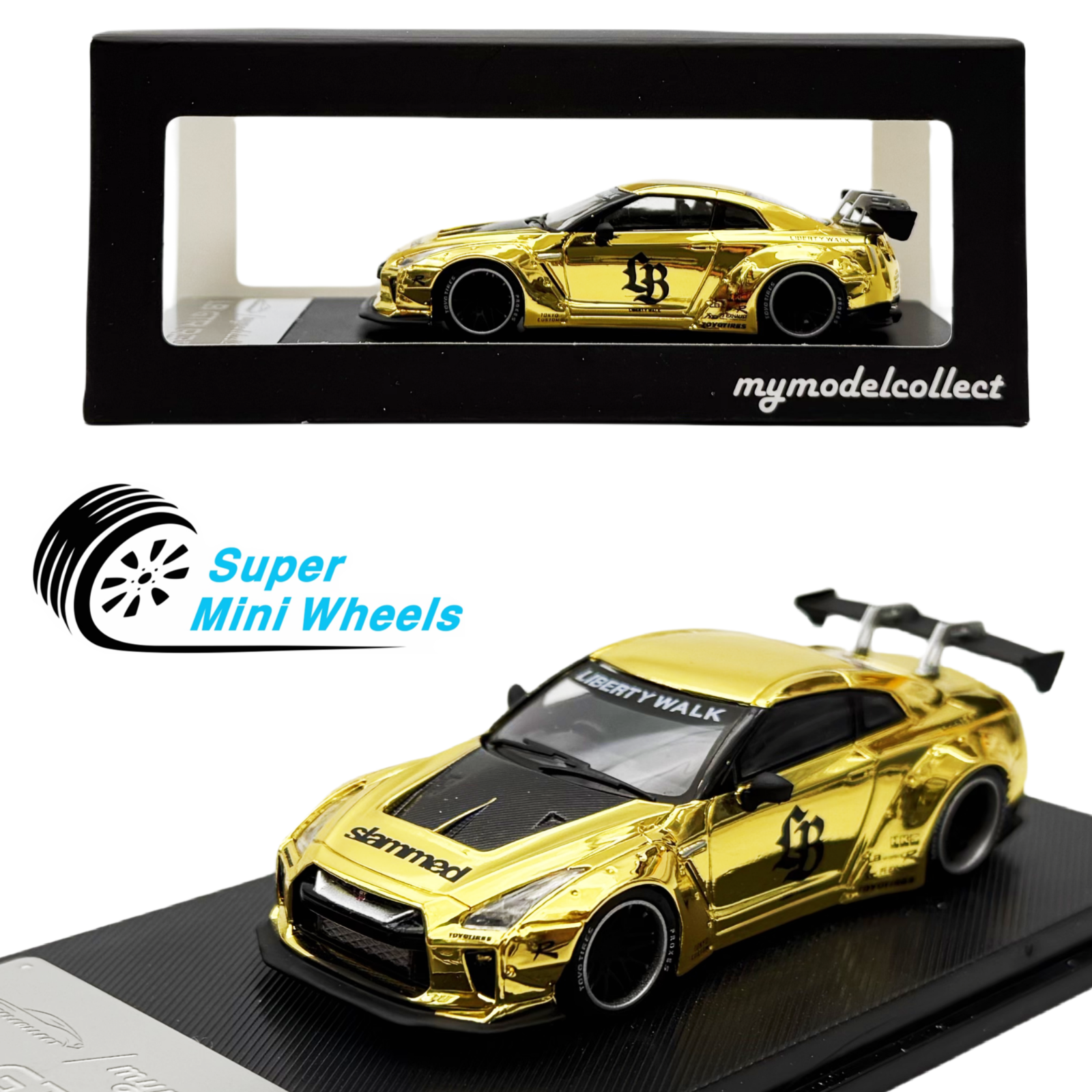 Mymodelcollect 1:64 LBWK Nissan GTR R35 Chrome Gold - Diecast car ...
