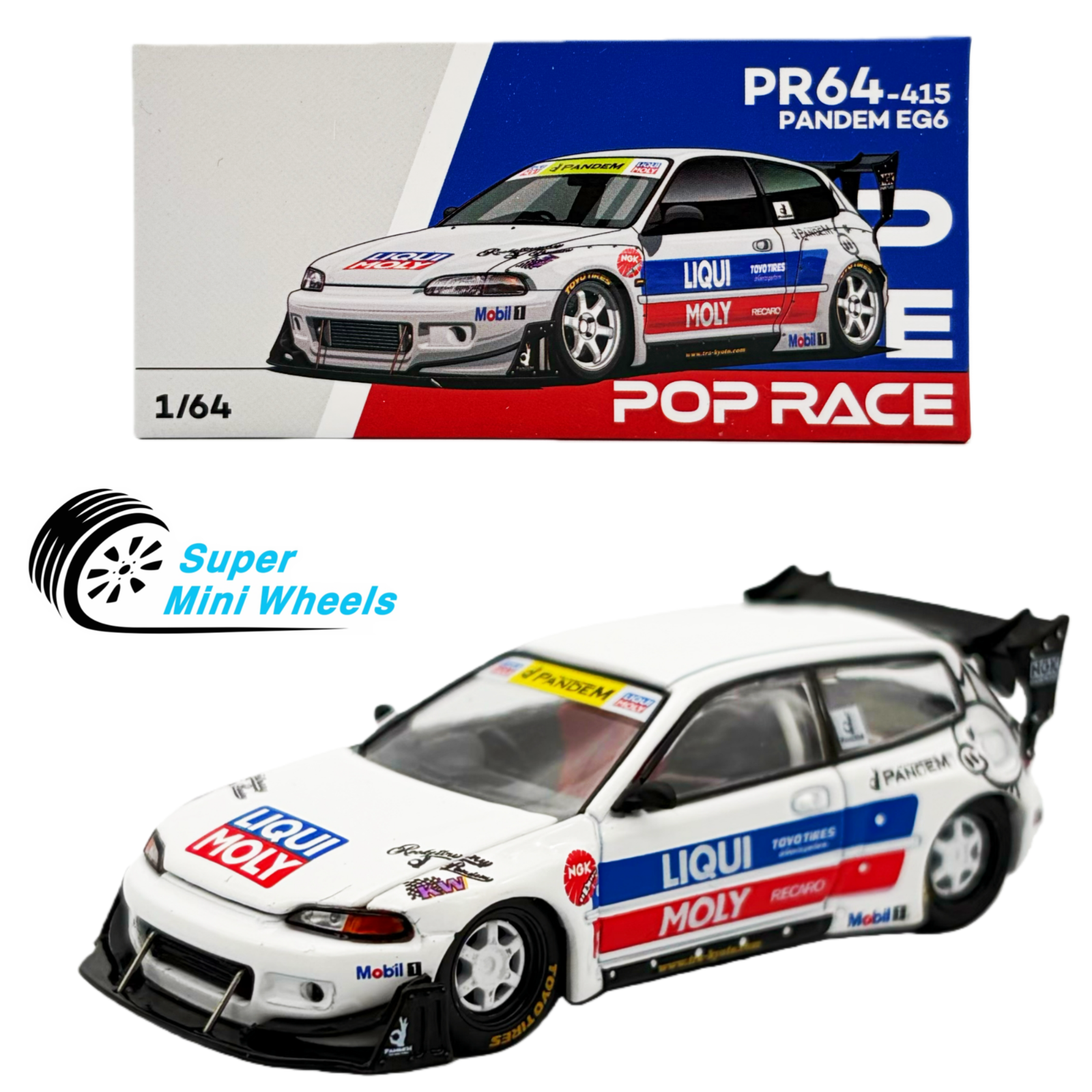 Pop Race 1:64 Pandem Civic EG6 White #415 – Super Mini Wheels