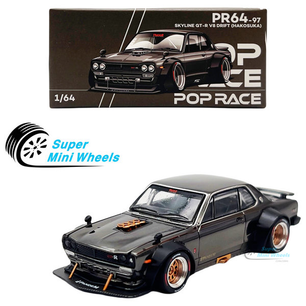 Pop Race 1:64 Nissan GT-R V8 Drift HAKOSUKA Dark Chrome PR64-97