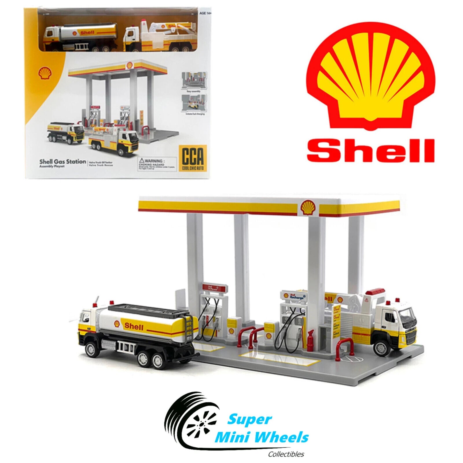 CCA 1:64 Shell Gas Station Playset with Volvo Oil Tanker & Volvo Tow T ...