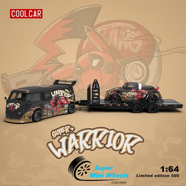 Cool Car 1:64 Super Warrior RWB VW T1 Van and RWB VW Beetle Targa Trailer Set