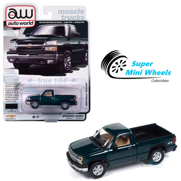 Auto World 1:64 2003 Chevy Silverado Truck (Dark Green)