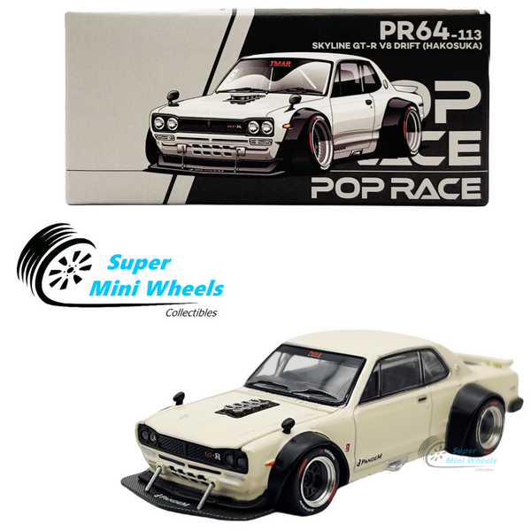 Pop Race 1:64 Nissan GT-R V8 Drift HAKOSUKA White PR64-113