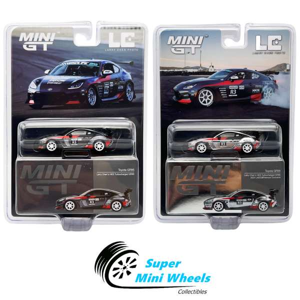 2 Cars Set Mini GT 1:64 Toyota GR86 Larry Chen's HKS #820 & #821 LADC Exclusive