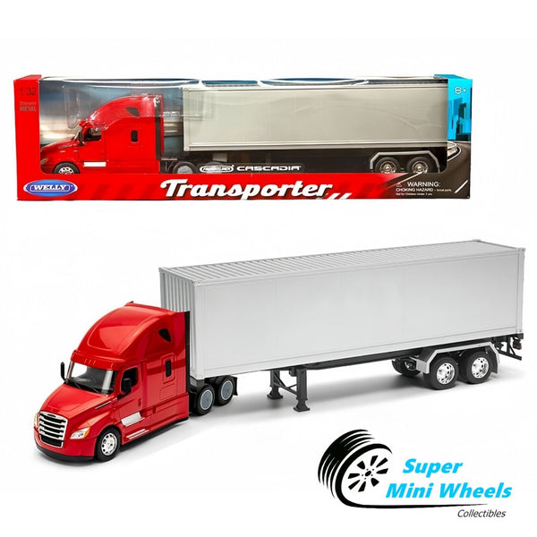 Welly 1:32 Freightliner Cascadia Container – Red w/ Grey Container – Transporter