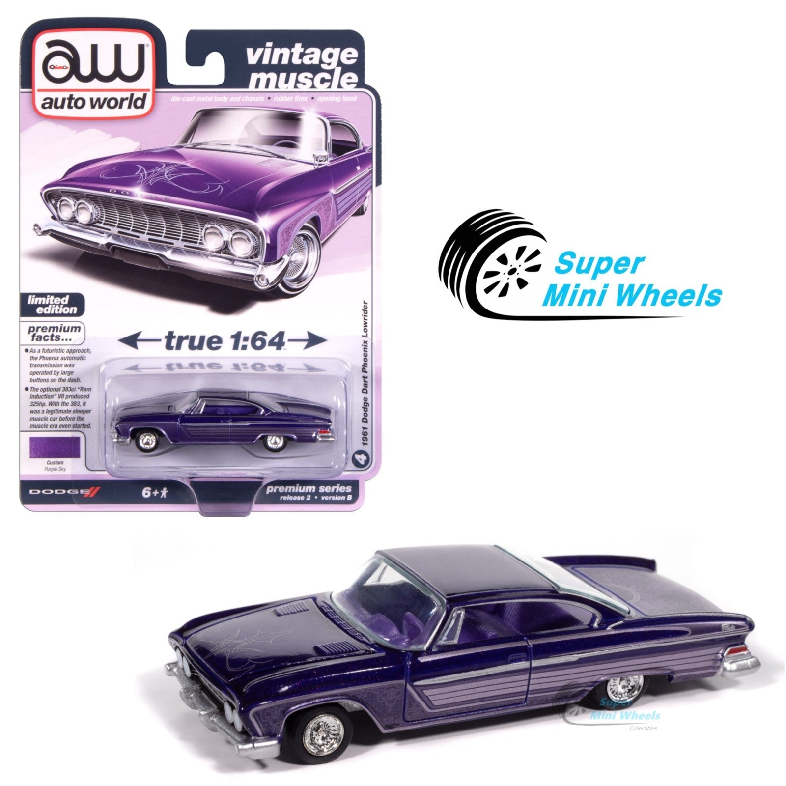 Auto World 1:64 1961 Dodge Phoenix Lowrider (Purple Sky Metallic ...