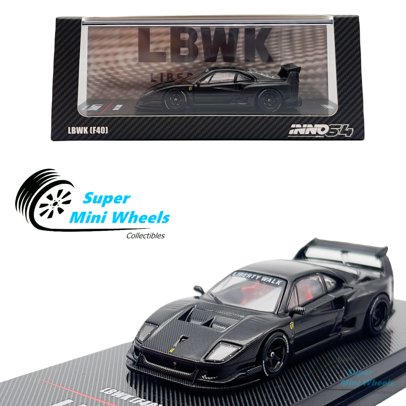 INNO64 1:64 LBWK F40 Carbon Fiber Black – Super Mini Wheels