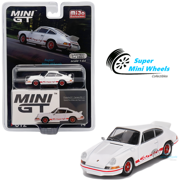 Mini GT 1:64 Porsche 911 Carrera RS 2.7 Grand Prix White with Red Livery #612