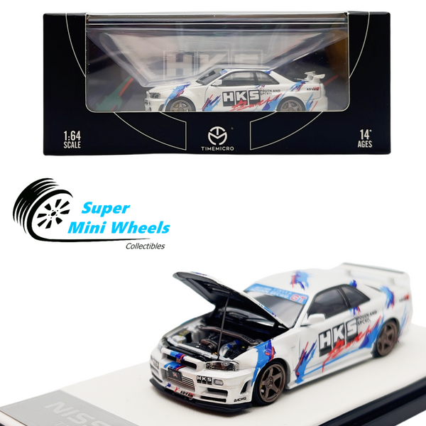 Time Micro 1:64 Nissan GTR R34 HKS White - Diecast Model