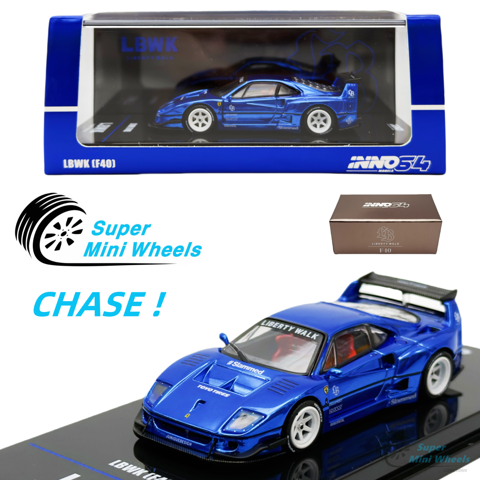 CHASE ! INNO64 1:64 LBWK F40 Chrome Black – Super Mini Wheels