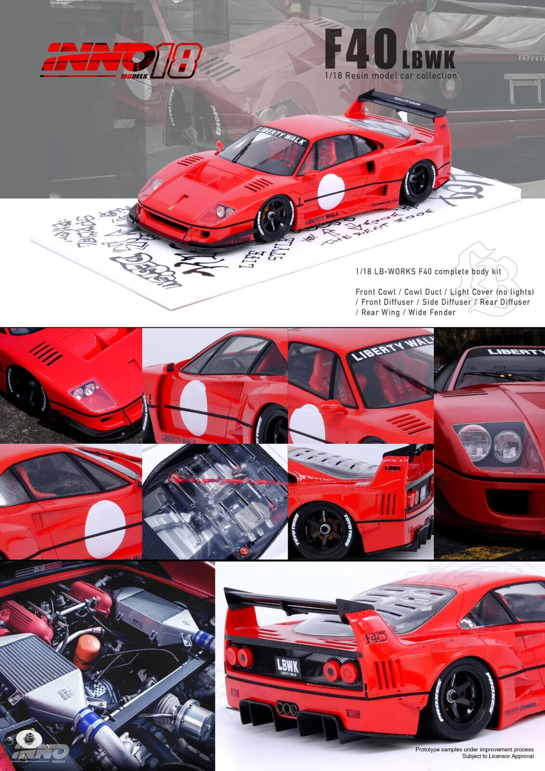 INNO64 1:18 LBWK Ferrari F40 Red - Resin Model – Super Mini Wheels