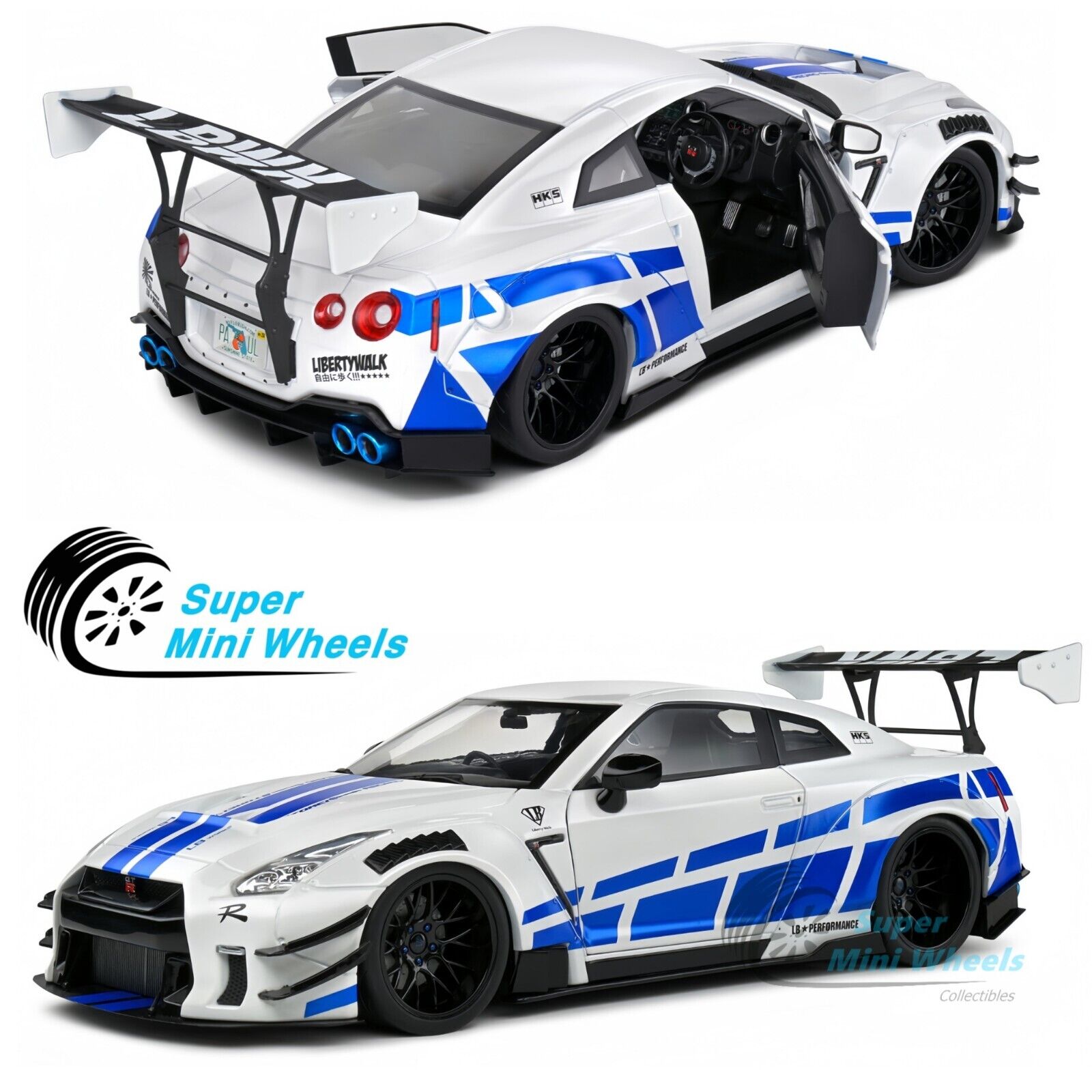 Solido 1:18 Nissan GT-R R35 LBWK Body Kit 2.0 White & Blue Stripes 202 ...