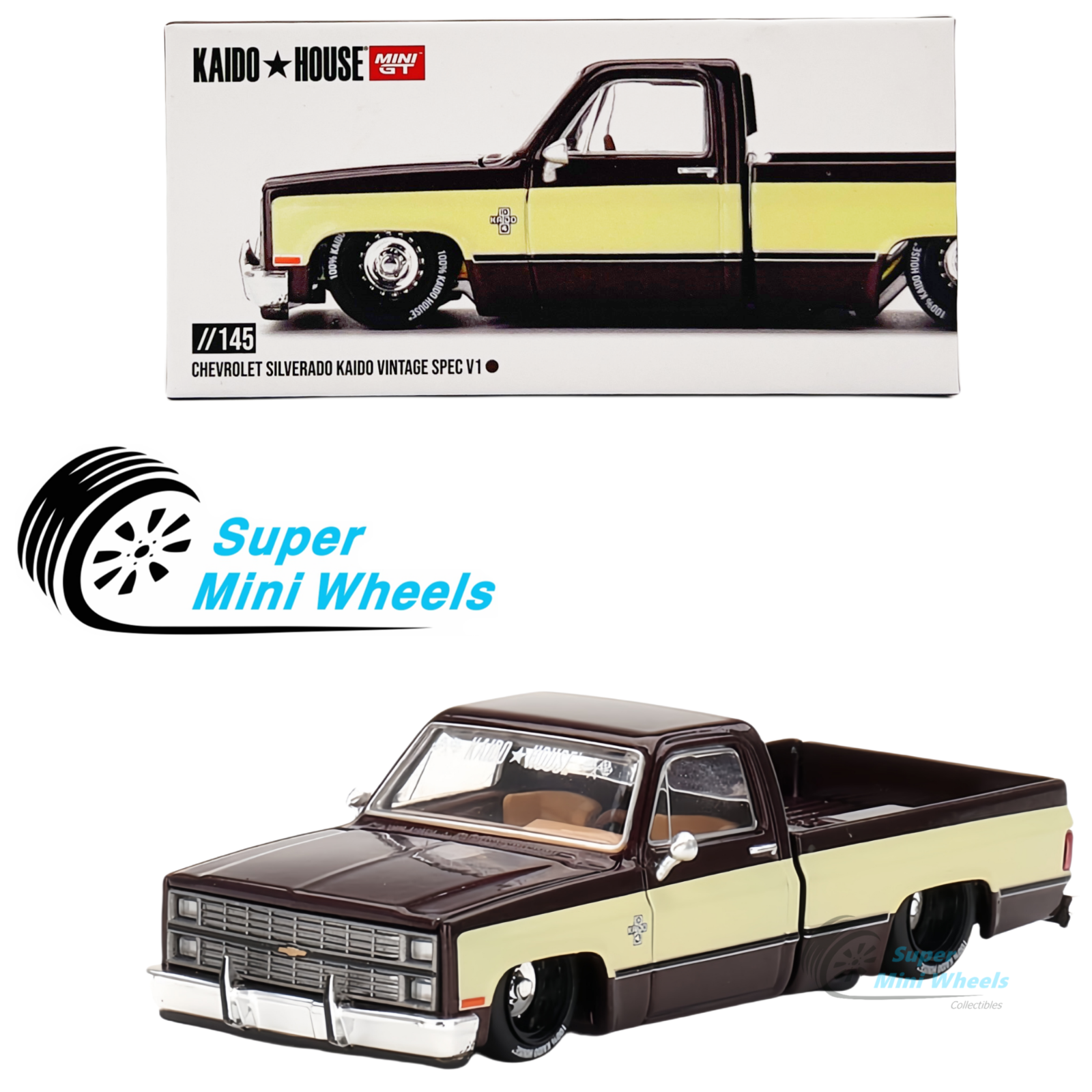 KAIDO HOUSE CHEVROLET SILVERADO KAIDO VINTAGE SPEC V1 #145 1/64 MINI GT (BROWN/BEIGE - Foto 4