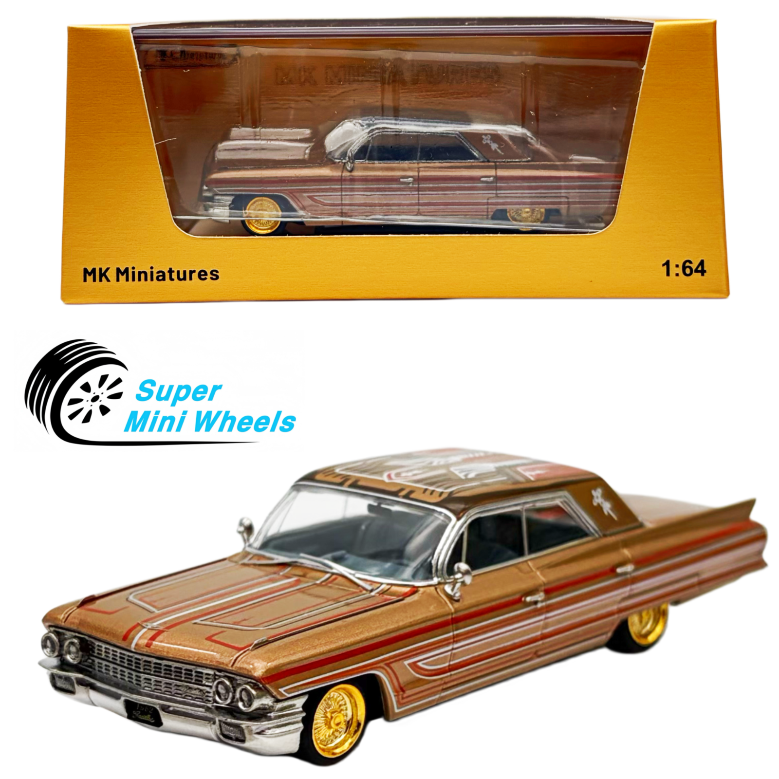 Mini Low Riders MK Miniatures 1:64 Lowriders Cadillac Deville - Brown Gold - HEC Exclu ...