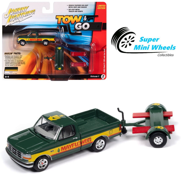 Johnny Lightning 1:64 - 1993 Ford F-150 with Tow Dolly (Green)