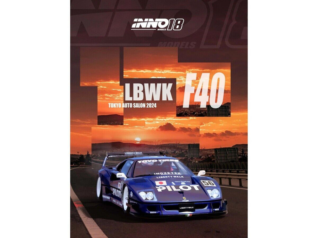 INNO64 1:18 LBWK Ferrari F40 #56 Blue Tokyo Auto Salon 2024 - Resin Mo ...