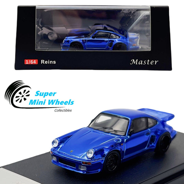 Master 1:64 Porsche 930 Black Bird Chrome Blue Diecast Model