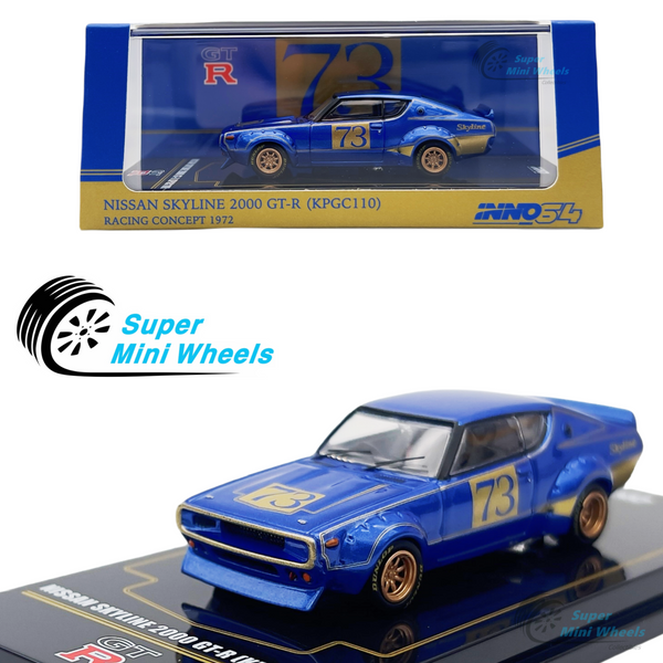 INNO64 1:64 Nissan 2000 GT-R KPGC110 Raching Concept 1972 #73 Blue