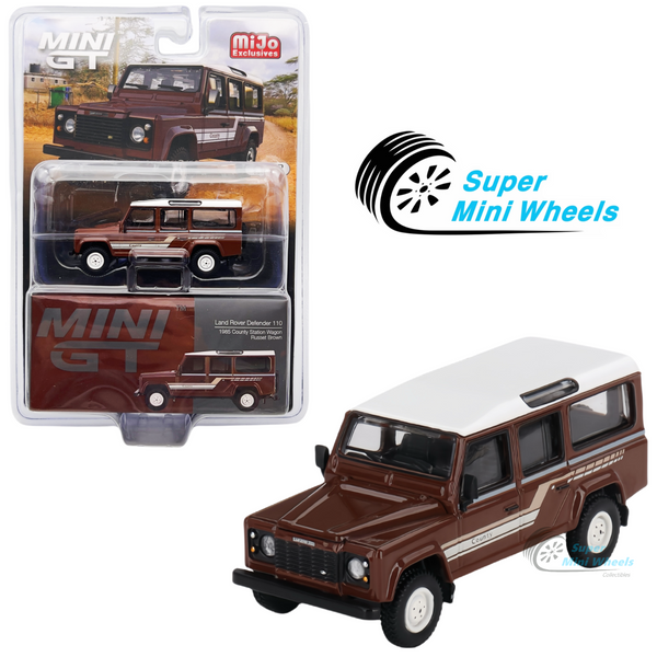 Mini GT 1:64 Land Rover Defender 110 1985 County Station Wagon Russet Brown #734