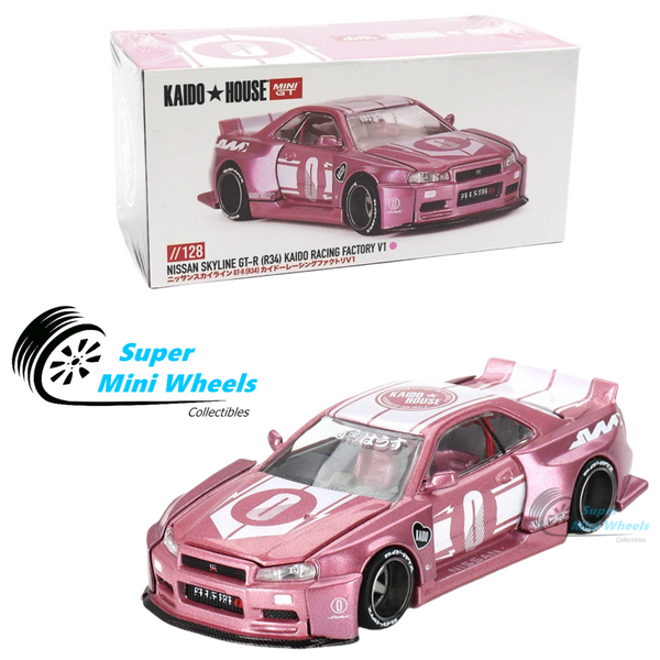 Mini GT x Kaido House 1:64 Nissan GT-R R34 Pink KAIDO RACING FACTORY V1 KHMG128