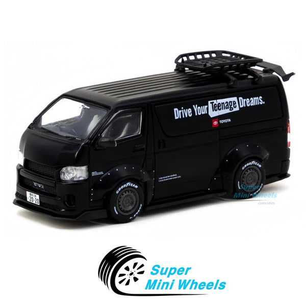 Tarmac Works 1:64 Toyota Hiace Widebody with Rack – Black