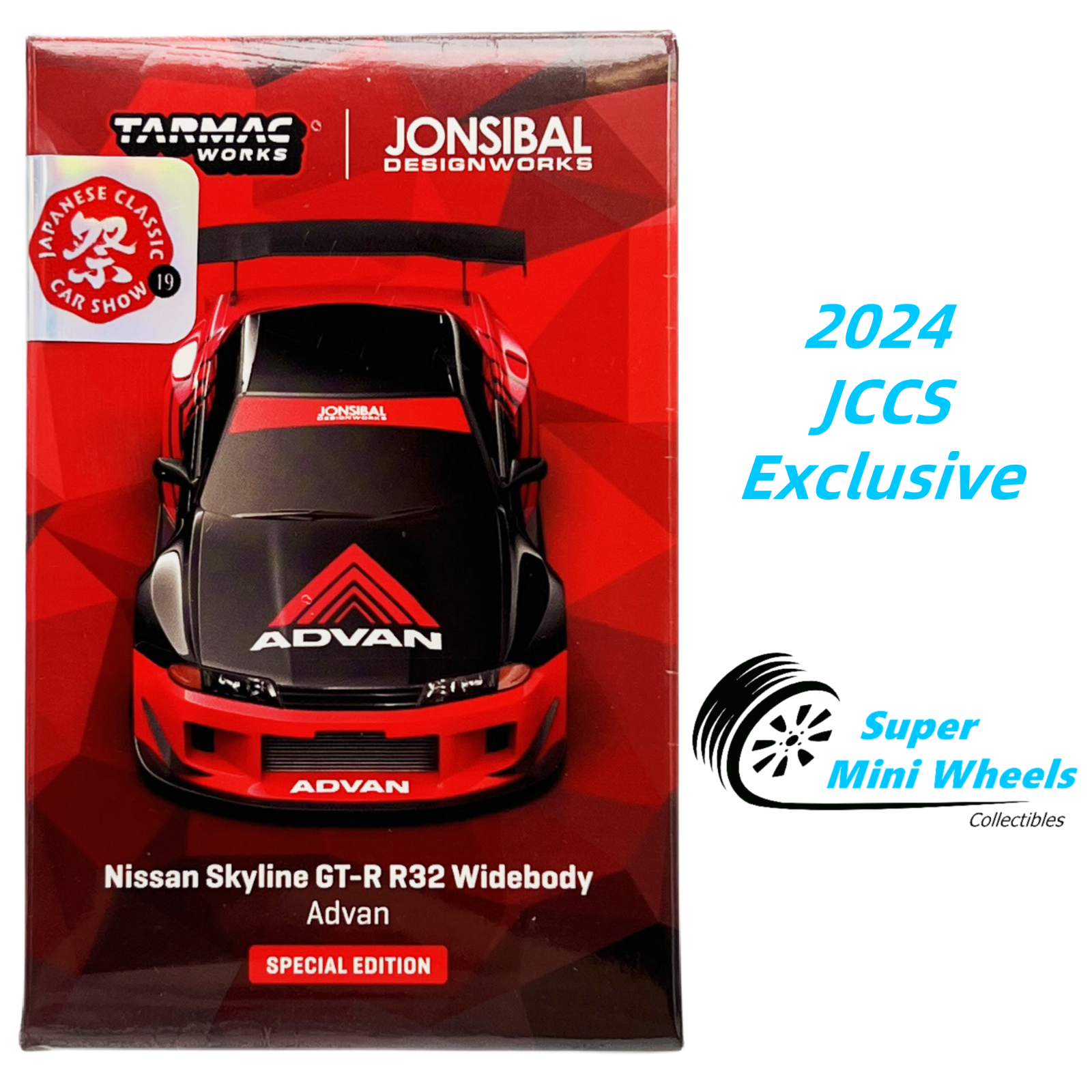 Tarmac Works 1:64 JCCS Nissan GT-R R32 Jon Sibal Advan – Super Mini Wheels