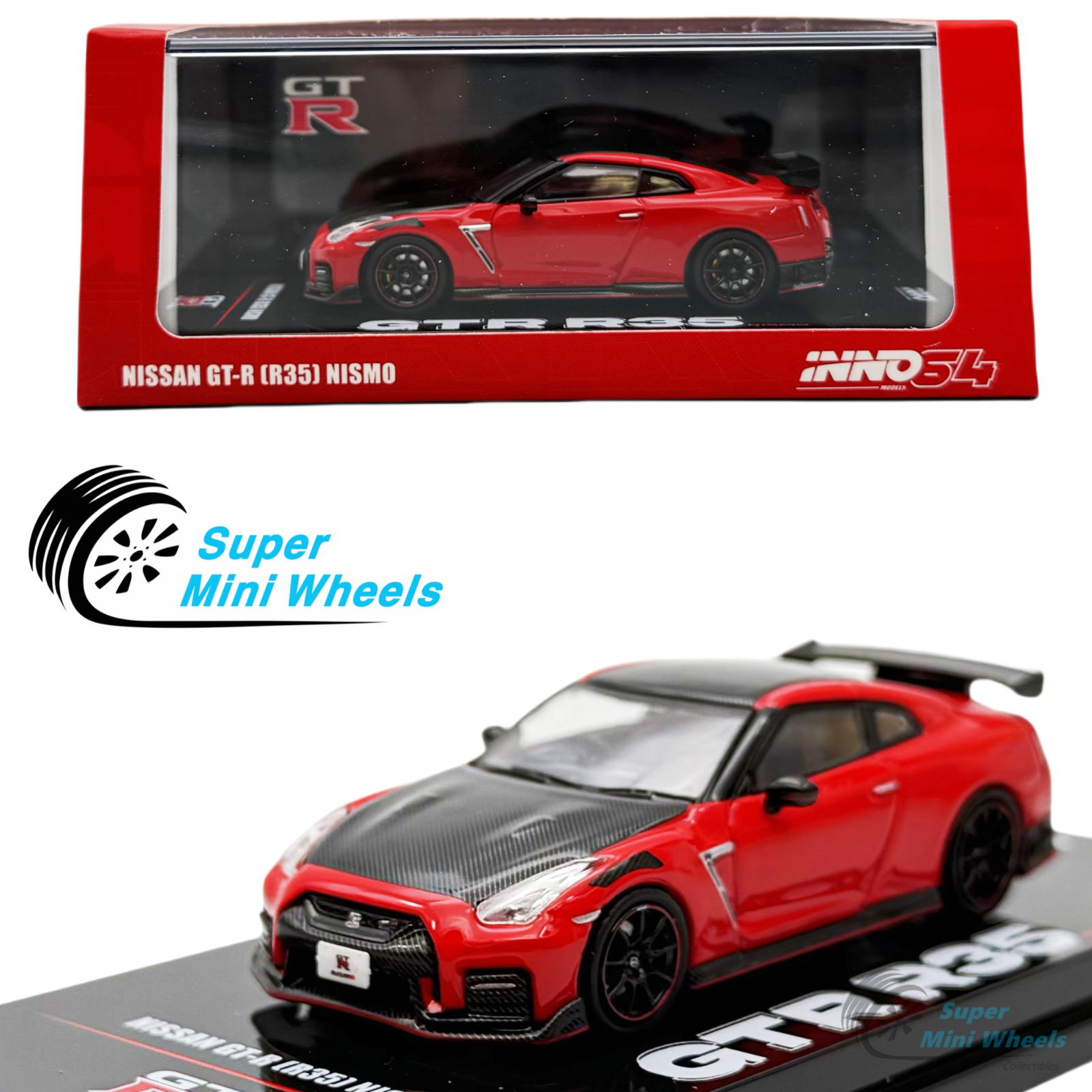 INNO64 1:64 Nissan GT-R R35 Nismo Red with Black Hood – Super Mini Wheels