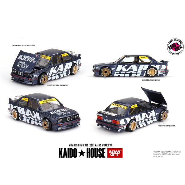 Pre-Order Kaido House x Mini GT 1:64 BMW M3 (E30) Kaido Works V1 – Dark Blue - KHMG154