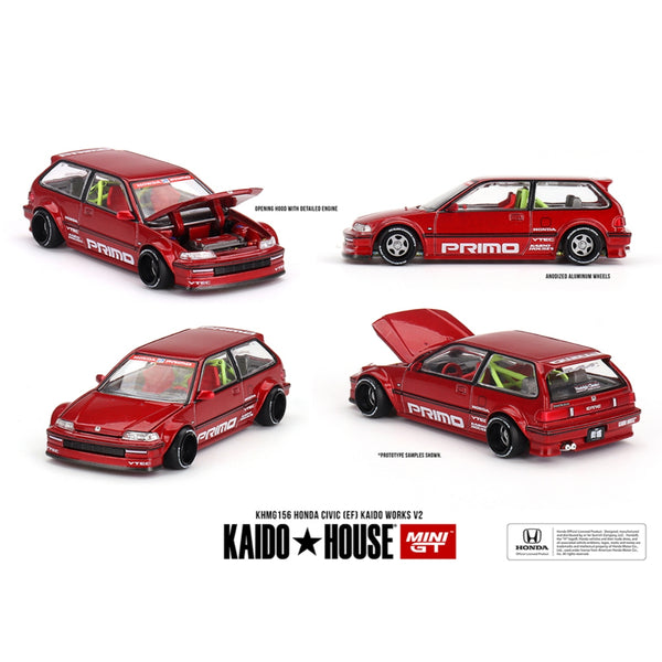 Pre-Order Kaido House x Mini GT 1:64 Honda Civic (EF) Kaido Works V2- M Red - KHMG156