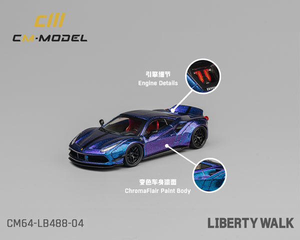 Pre-Order CM Model 1:64 LBWK Liberty Walk 488 Widebody – Magic Purple – Limited Edition