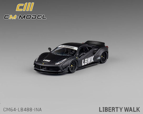 Pre-Order CM Model 1:64 LBWK Liberty Walk F488 Widebody Indonesia Exclusive – Matted Black with Carbon – Limited Edition