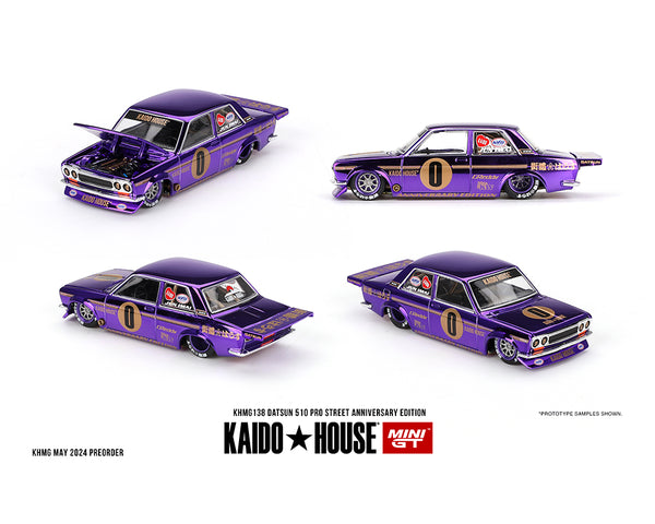 Pre-Order Kaido House x Mini GT 1:64 Datsun 510 Pro Street Anniversary Edition – Chrome Purple - KHMG138