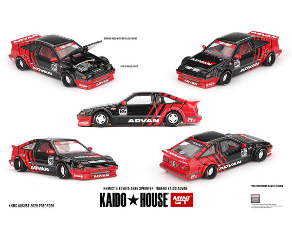 Pre-Order - Kaido House x Mini GT Toyota AE86 Sprinter Trueno Kaido ADVAN – Red/Black KHMG214