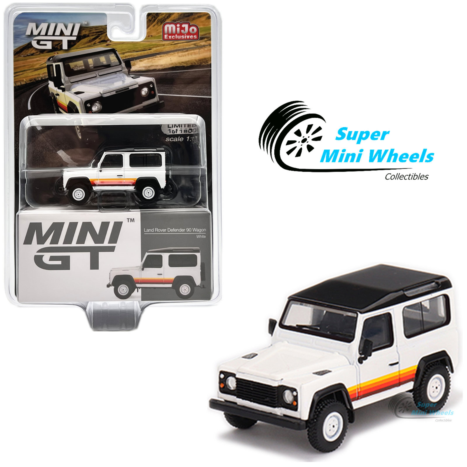 Mini GT 1:64 Land Rover Defender 90 Wagon White #378 – Super Mini Wheels
