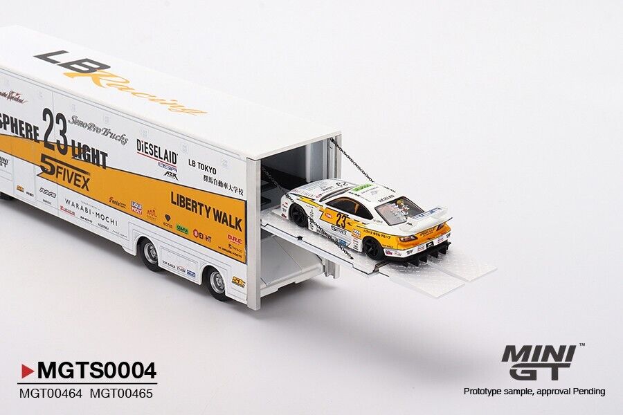 Mini Gt Set Mini GT 1:64 LB Racing Transporter Set Mercedes Benz Actros w/ Nissan ...
