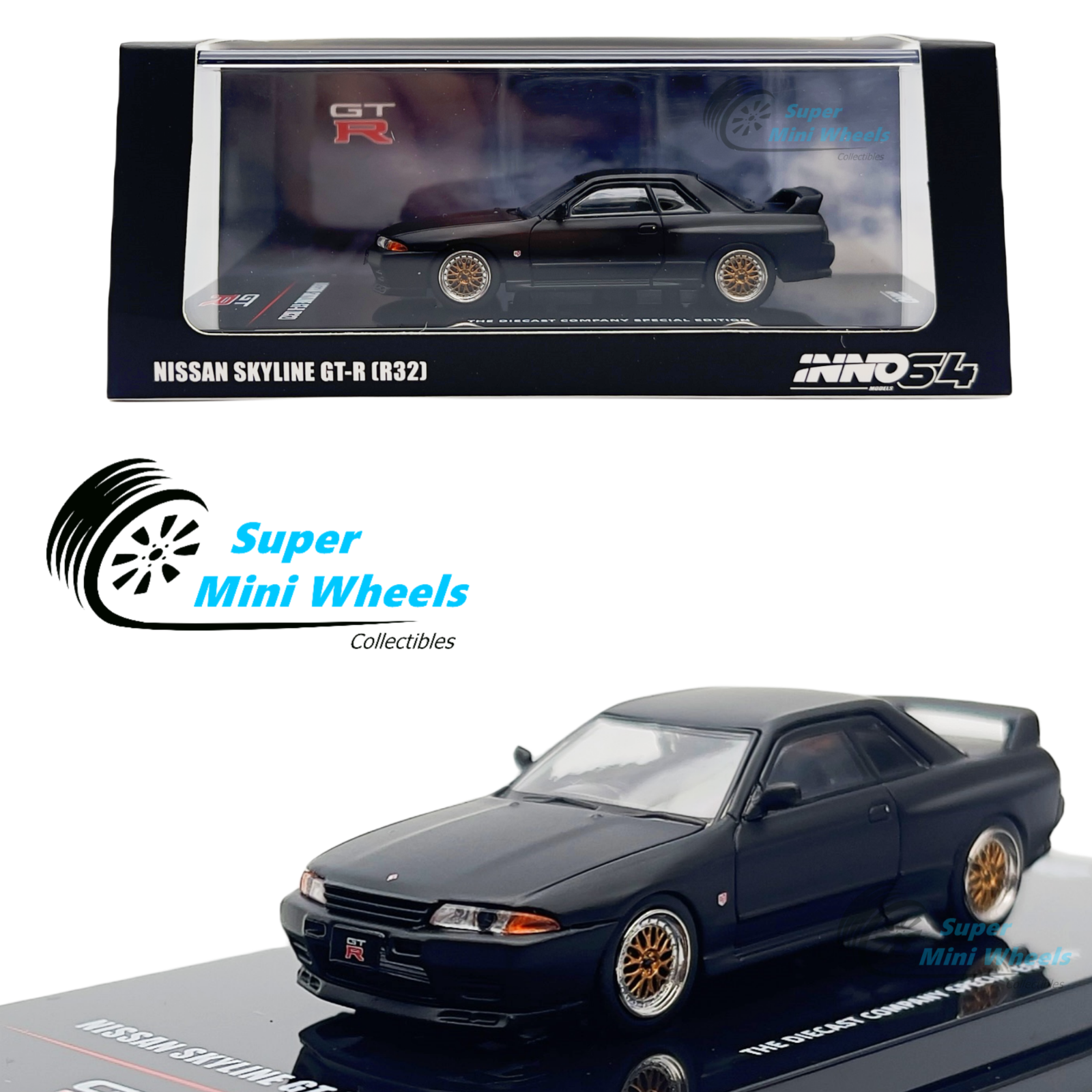 Jun Ii R32 Inno64 INNO64 1:64 Nissan GT-R R32 Matt Black - Diecast Company Special Editi ...