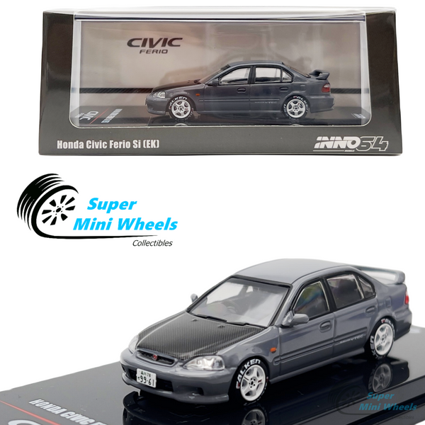 INNO64 1:64 Honda Civic Ferio Si (EK) Gray with Carbon Fiber Hood