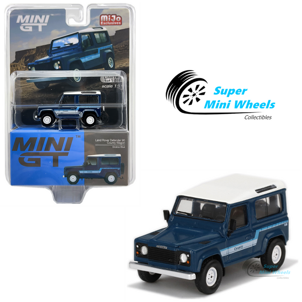 Mini GT 1:64 Land Rover Defender 90 County Wagon Stratos Blue #353